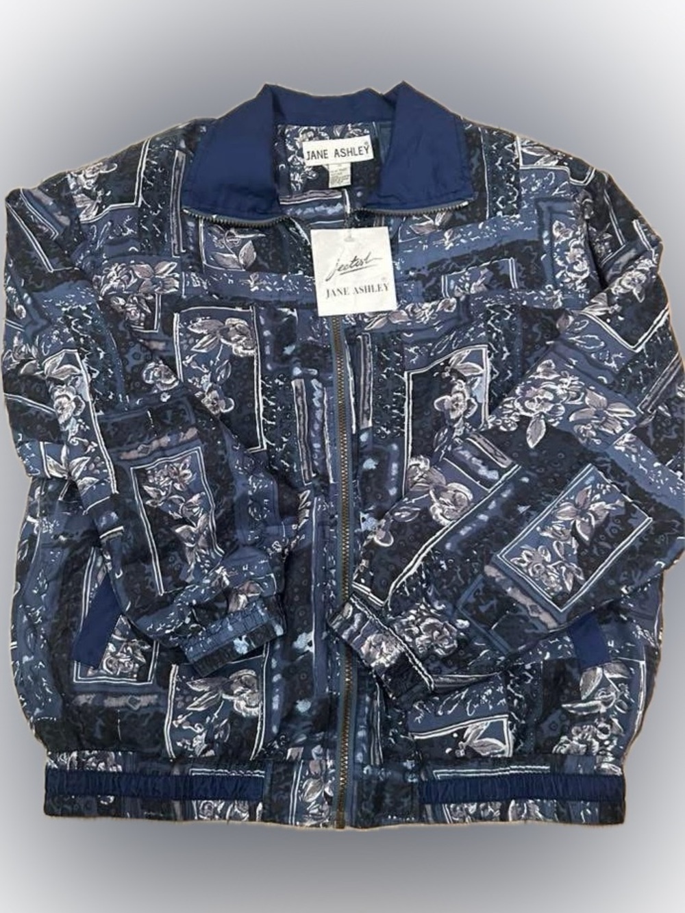 Vintage Jane Ashley Silk Navy Floral Patchwork Jacket